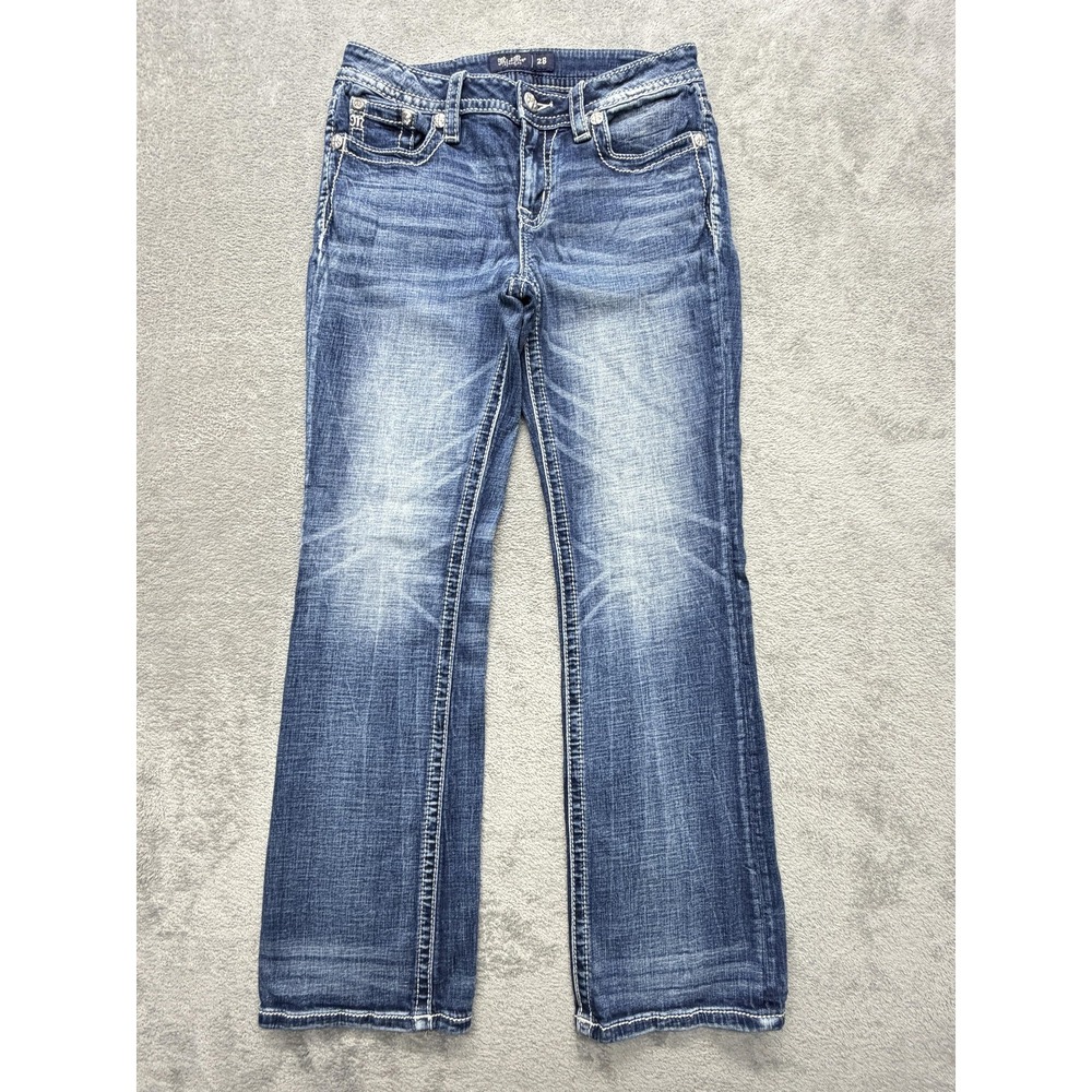 Miss Me Jeans‎ Womens 28 Blue Bootcut Low Rise Embroidered Rhinestone Studded
